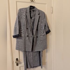 Ann Taylor Blue Linen Womens Dress Suit